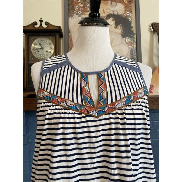 Anthropologie Striped Midi Dress - Navy and White - Picture 2 of 16